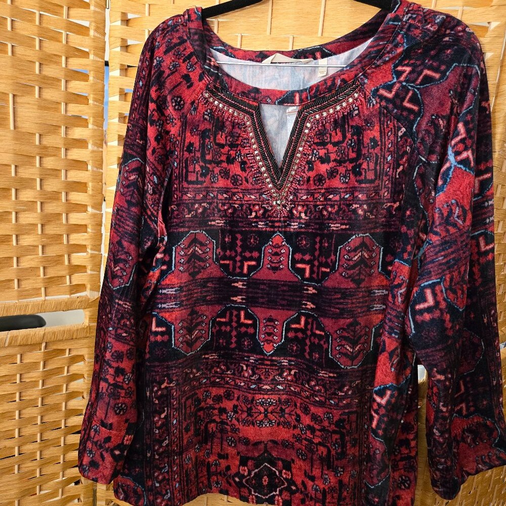 M Soft Surroundings Red beaded top